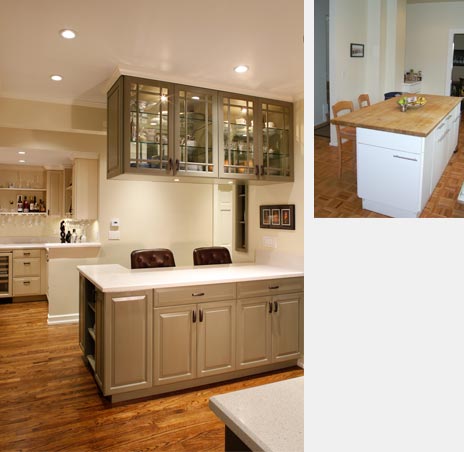 View of the kitchen counter and cabinets.