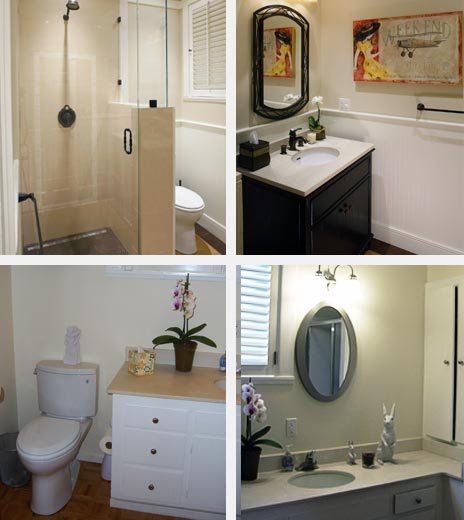 View of the bathroom, before and after.